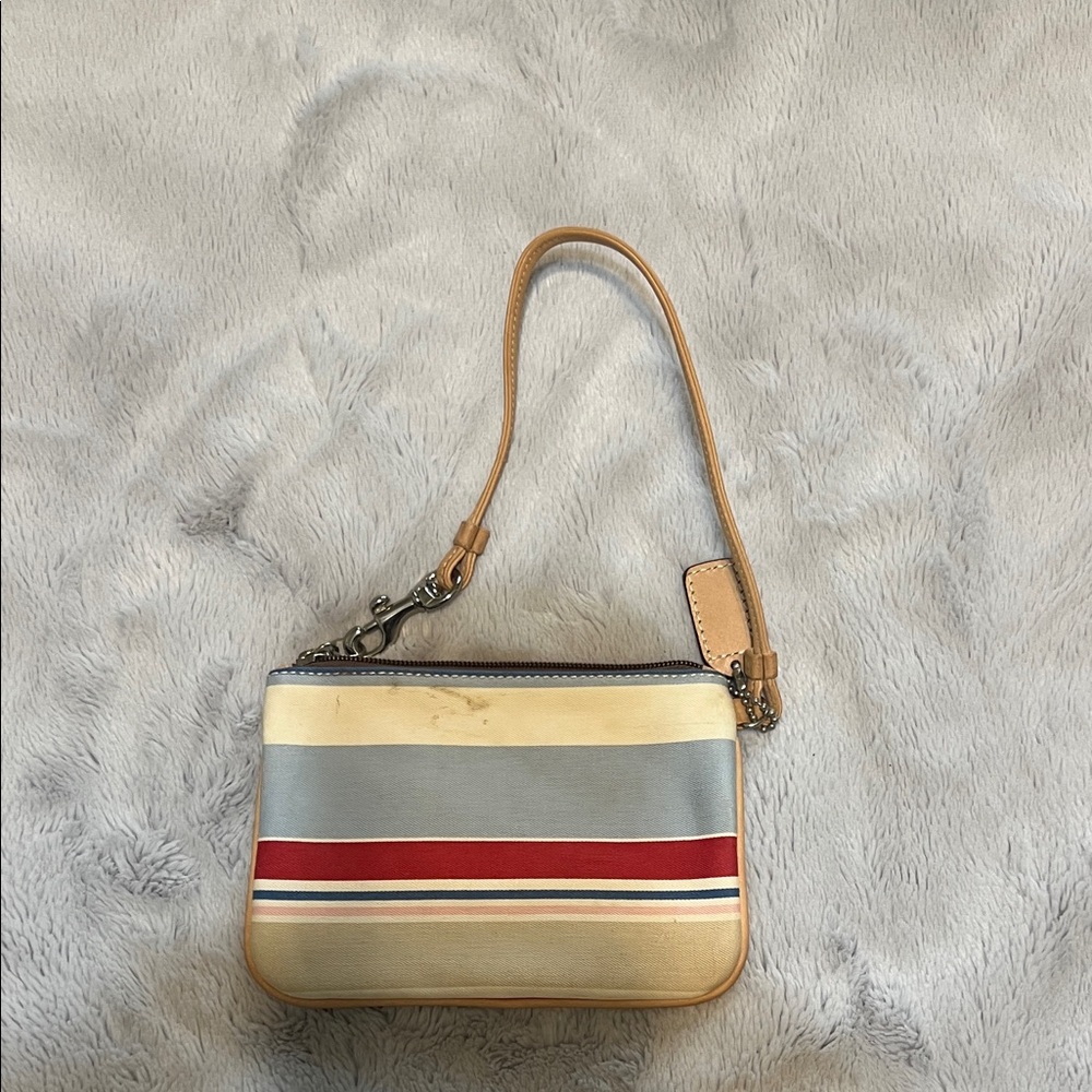 Coach Wristlet with Tan and Red Stripes
